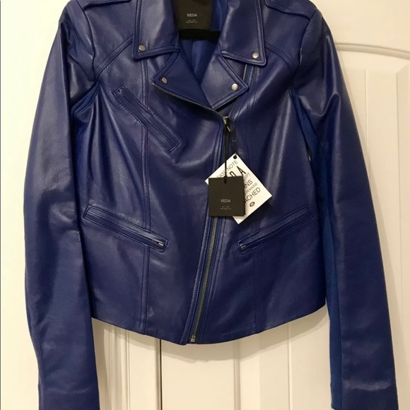 Gorgeous! NWOT 'VEDA' Stunning Bright Blue Leather Jacket!! Size M. - Picture 3 of 10